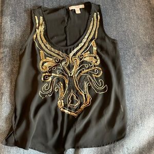 Semi sheer black and gold embroidered tank